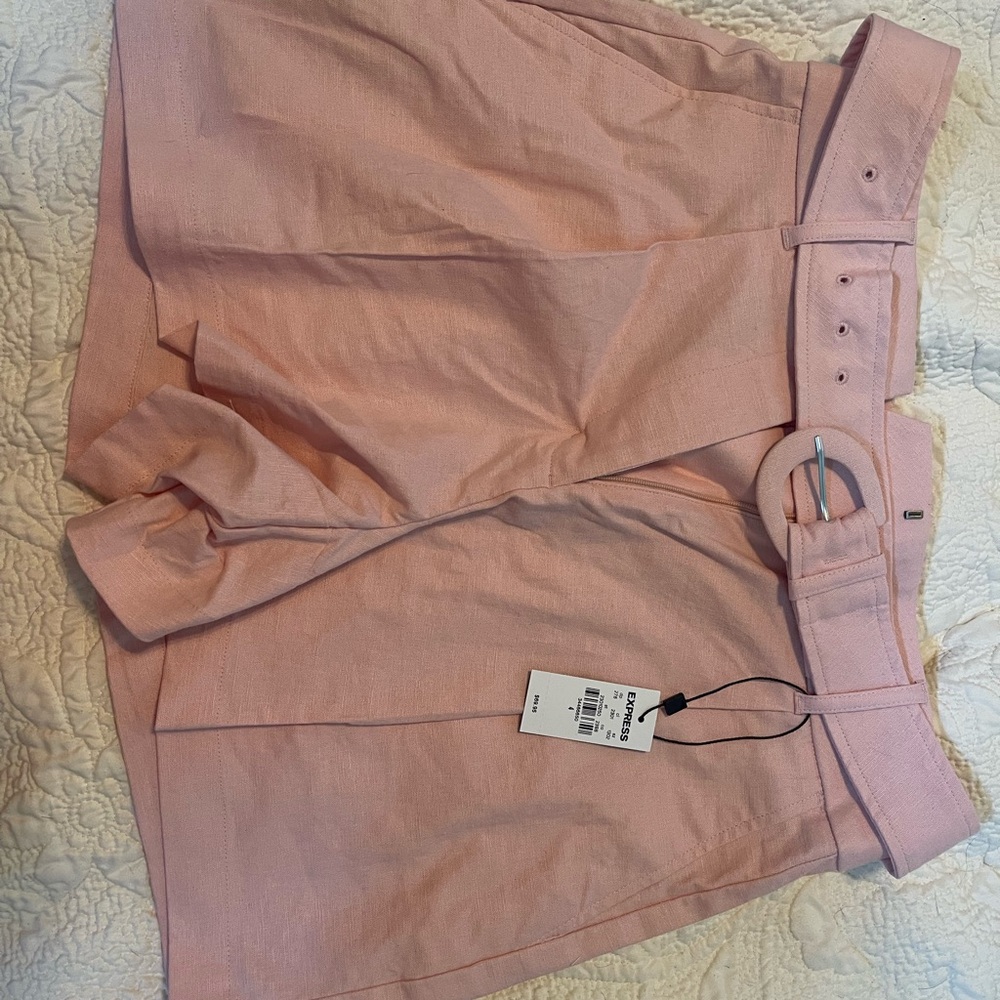 Pink High-Waisted Belted Shorts